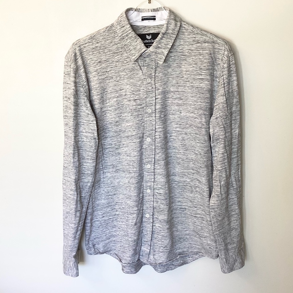 Buttercloth Men’s Long Sleeve Icy Cotton Button Up Shirt - Gray Space Dye - L